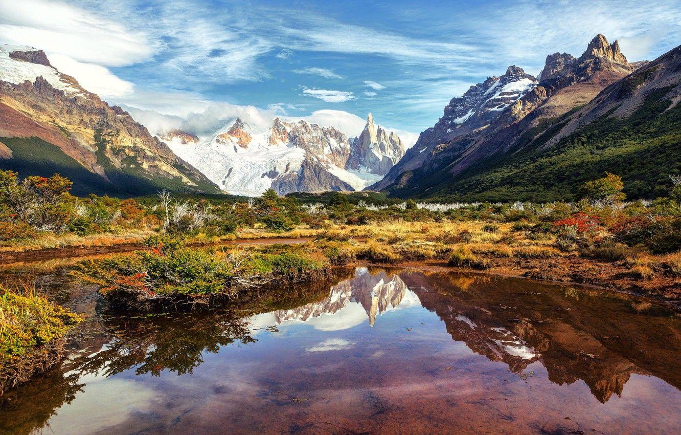 1332x850 Wallpaper reflection, mountains, lake, Argentina, Andes, South America, Patagonia image for desktop, section пейзажи