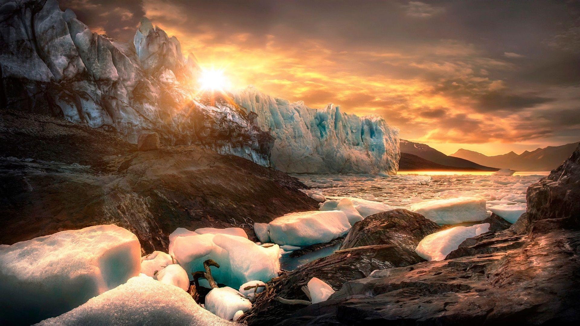 1920x1080 Wallpaper Patagonia, Argentina, ice, iceberg, stones, lake, sunrise 1920x1200 HD Picture, Image