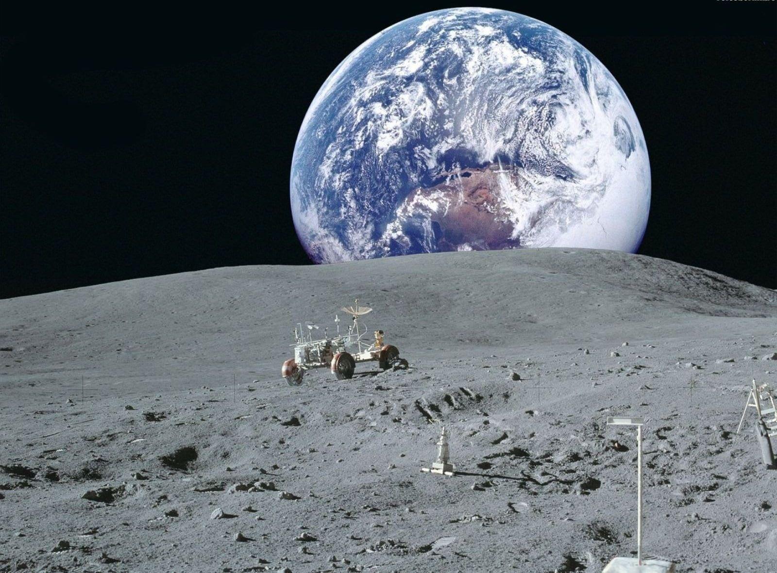 1600x1181 Moon And Planet Earth Space Wallpaper, The Moon, NASA, Lunar Vehicle