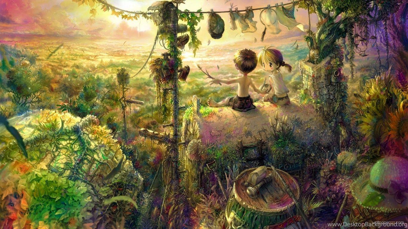 1366x768 Wallpaper Trippy Mushrooms Forest HD Anime 1366x768 Desktop Background