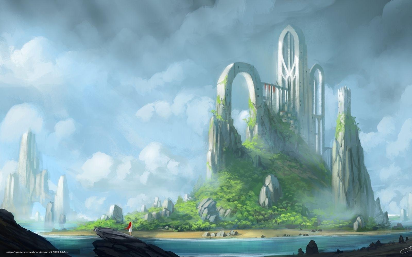 1600x1000 Download wallpaper Art, castle, ruins, girl free desktop wallpaper in the resolution 1680x1050