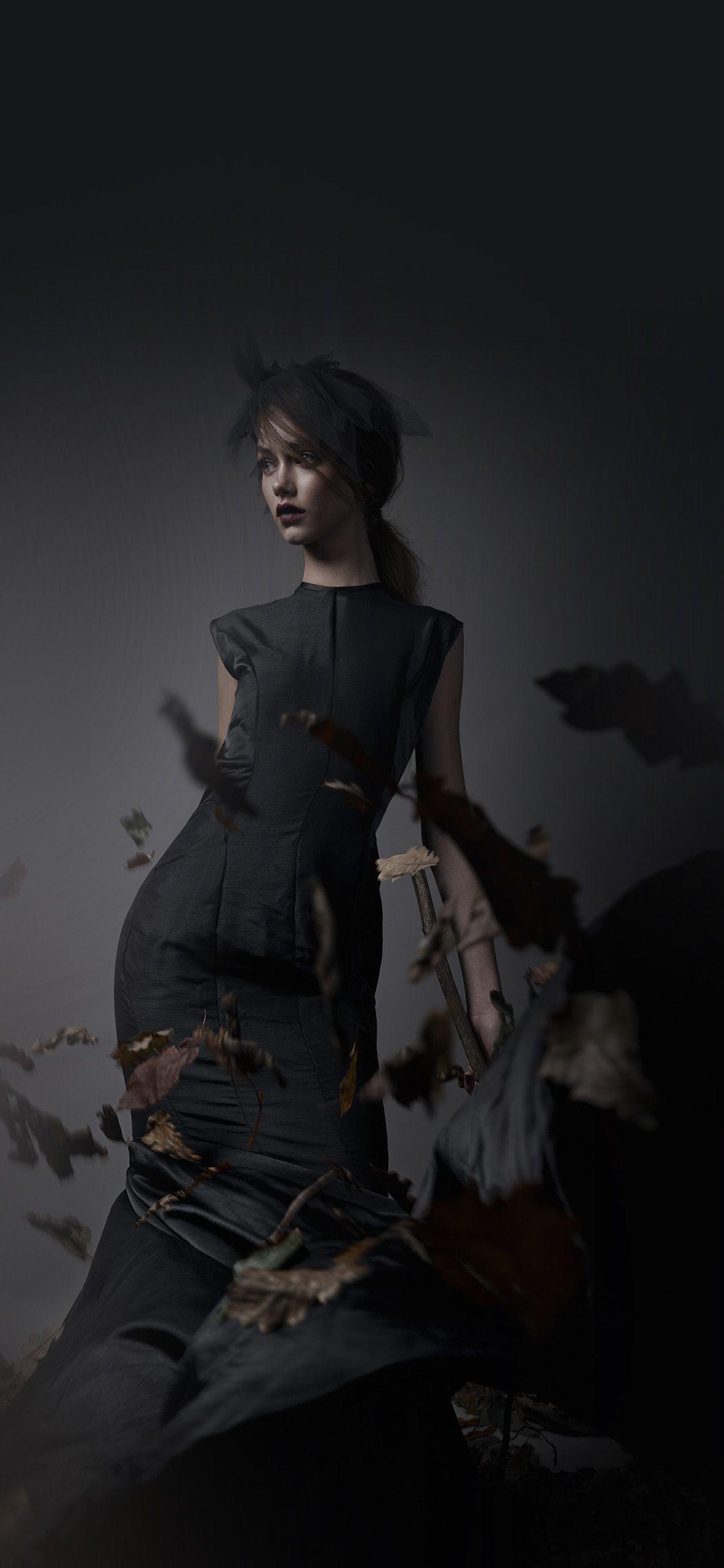 1125x2436 Girl Autumn Fall Model Dark Wallpaper