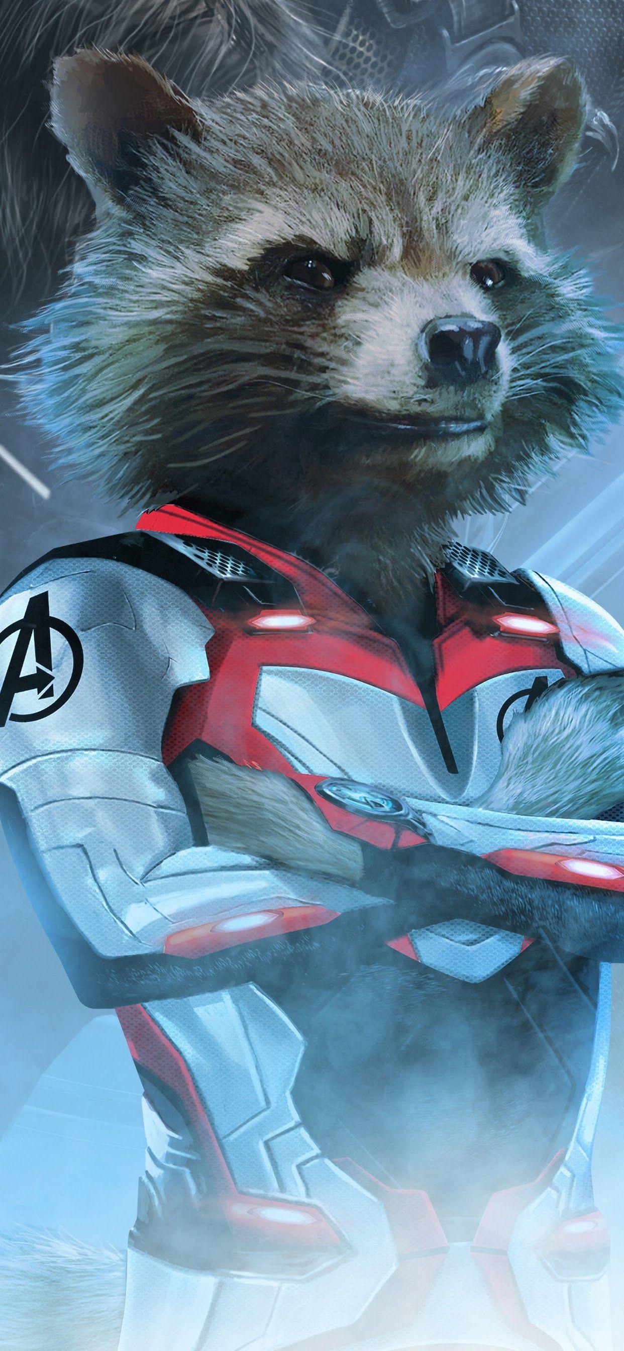 1242x2688 Avengers: Endgame Rocket Raccoon White Suit 4K Wallpaper