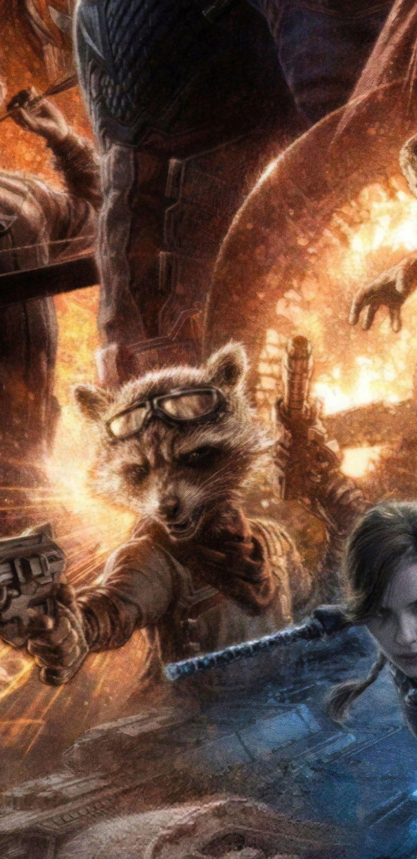 1440x2960 Avengers: Endgame Black Widow Rocket Raccoon Hulk 4K Wallpaper