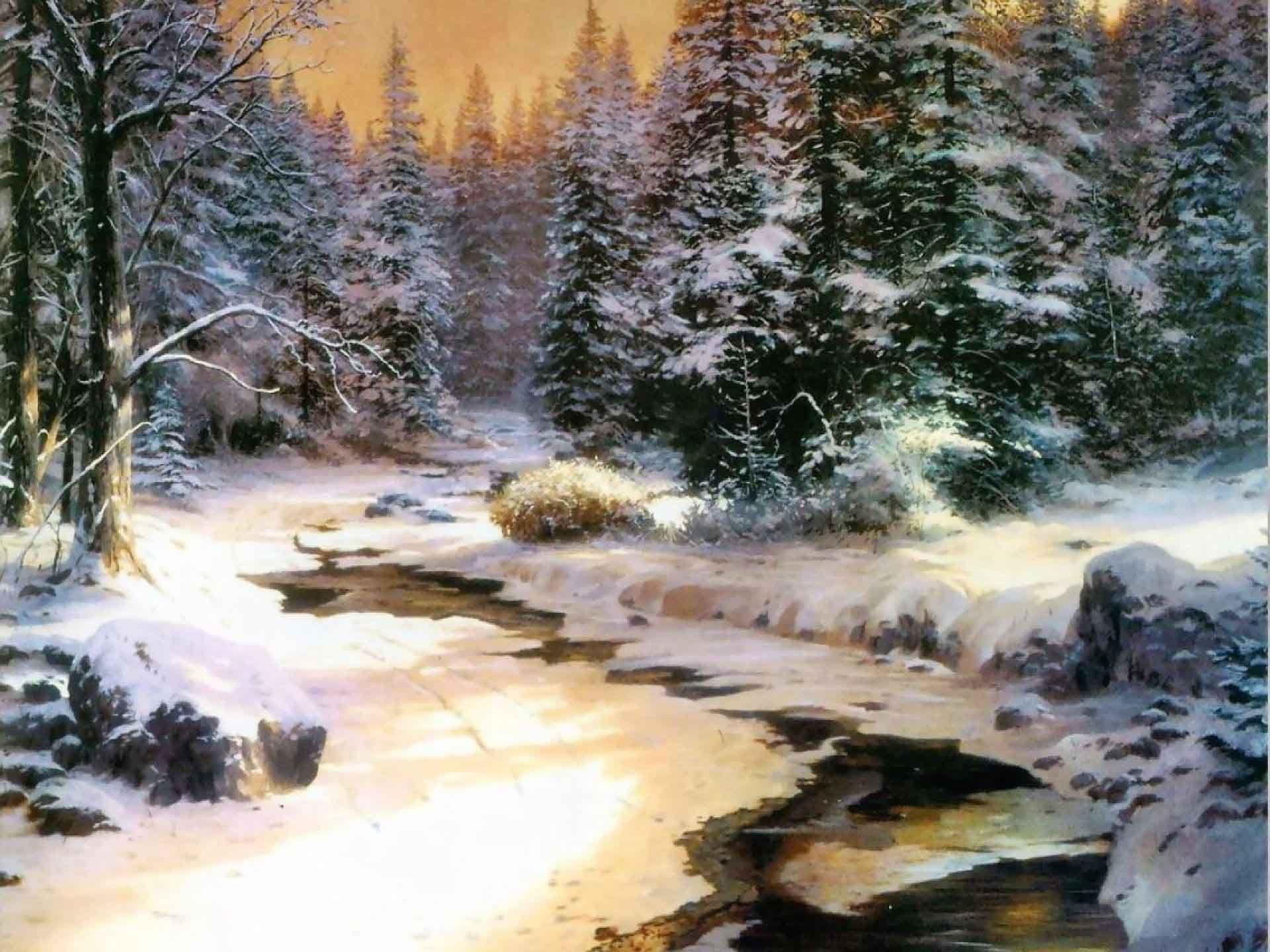 1920x1440 Thomas Kinkade Winter Wallpaper