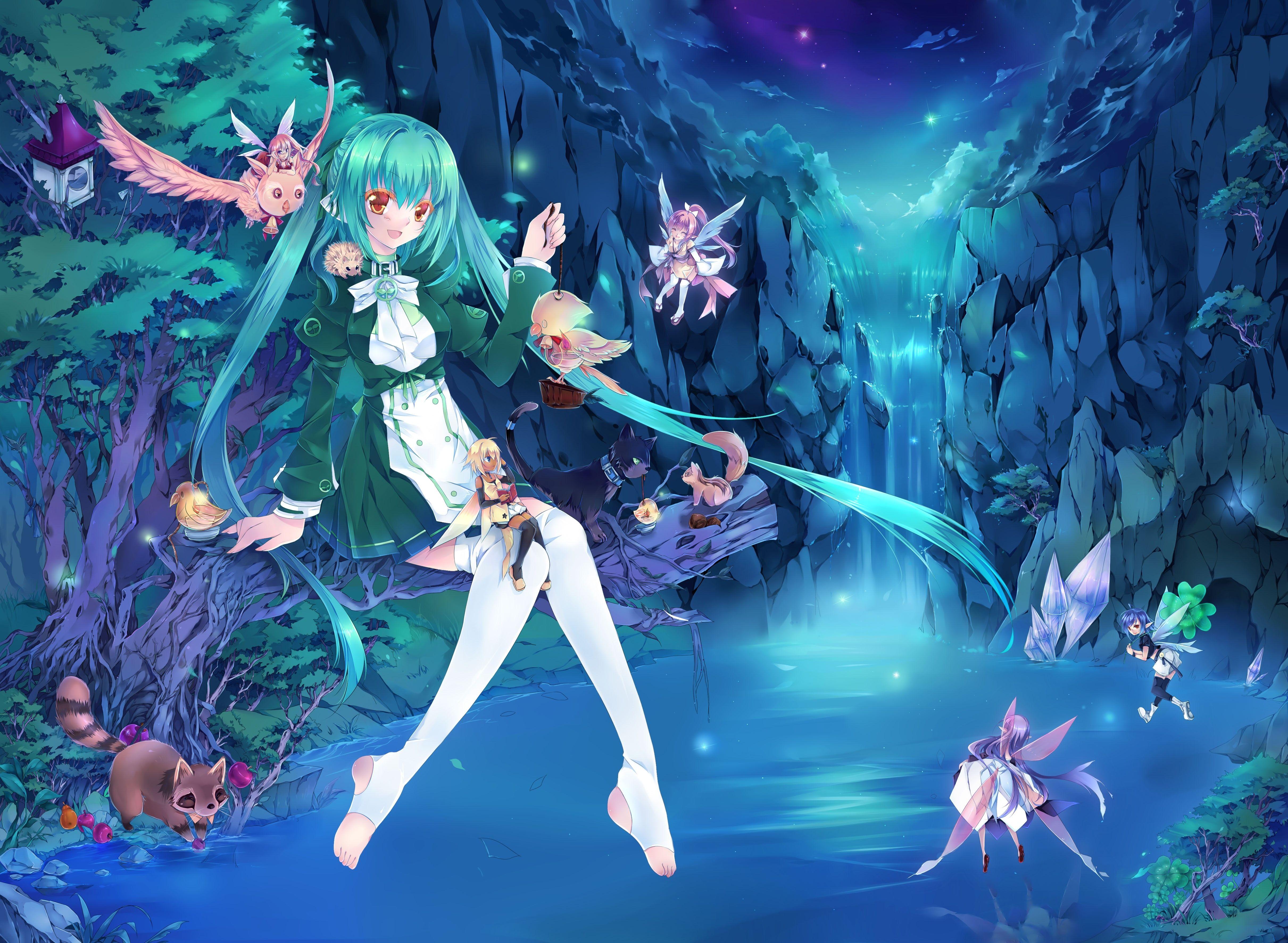 4842x3543 water nature wings animals long hair thigh highs aqua hair anime girls fairy 4842x3543 wallpaper High Quality Wallpaper, High Definition Wallpaper