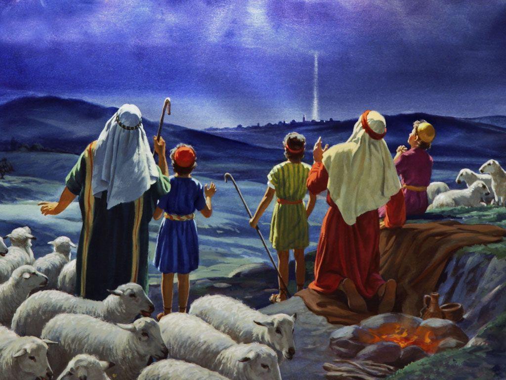 1024x768 multitudes of angels appear to the shepherds art, Bible picture, Christian art