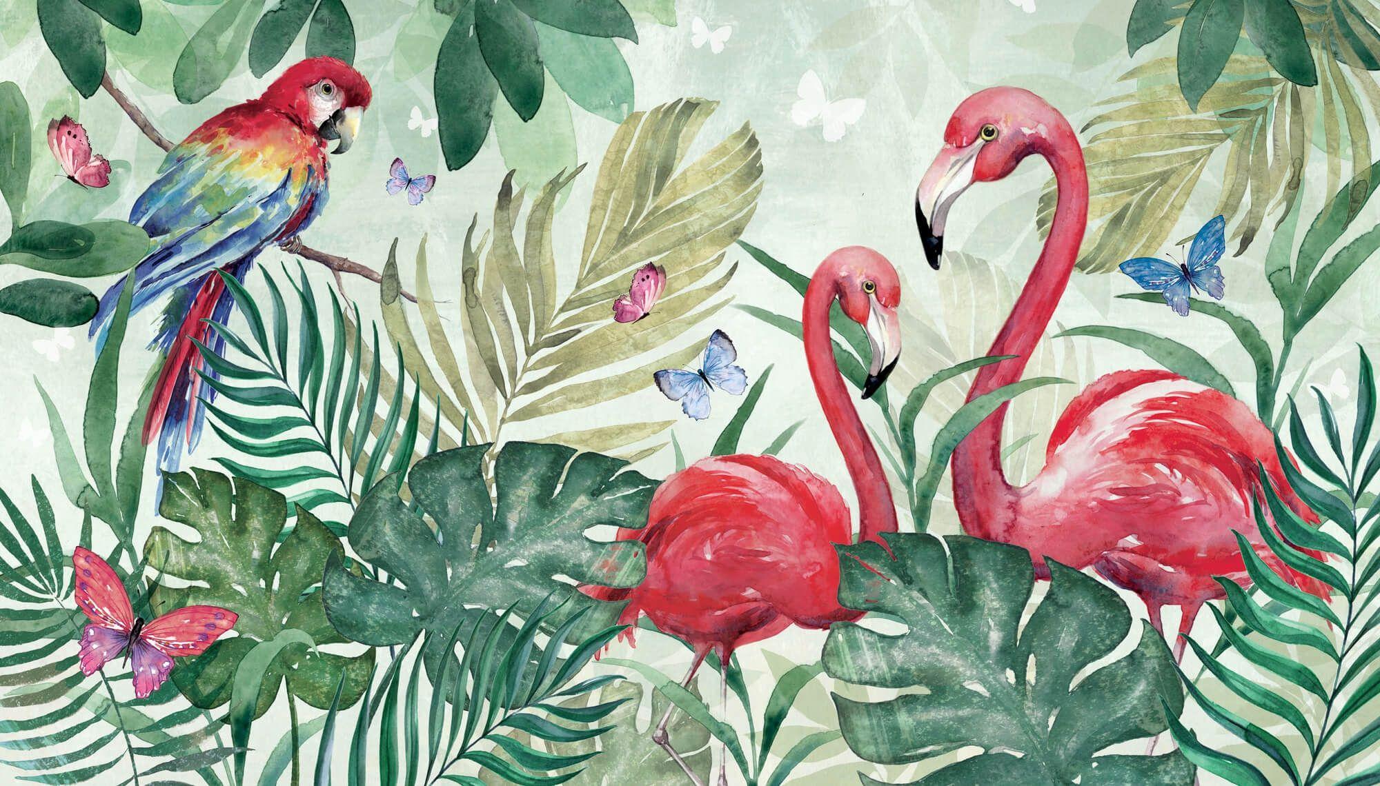 2000x1140 Flamingo Watercolor Tropical Computer Wallpaper .
