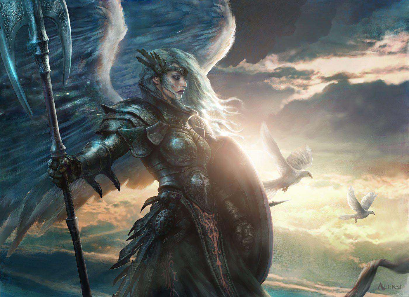 1400x1018 Girl Angel Arms Wings Art Warrior Wallpaper Viking Shield Maiden HD Wallpaper