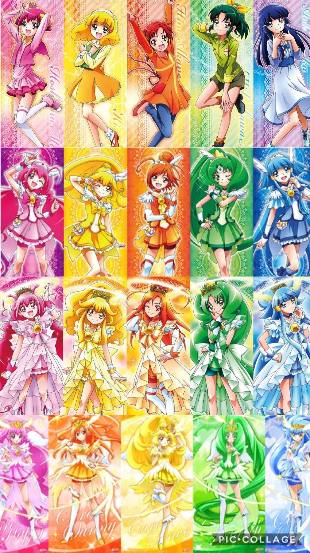 1010x1800 Smile precure all form. Glitter force characters, Cute galaxy wallpaper, Magical girl anime