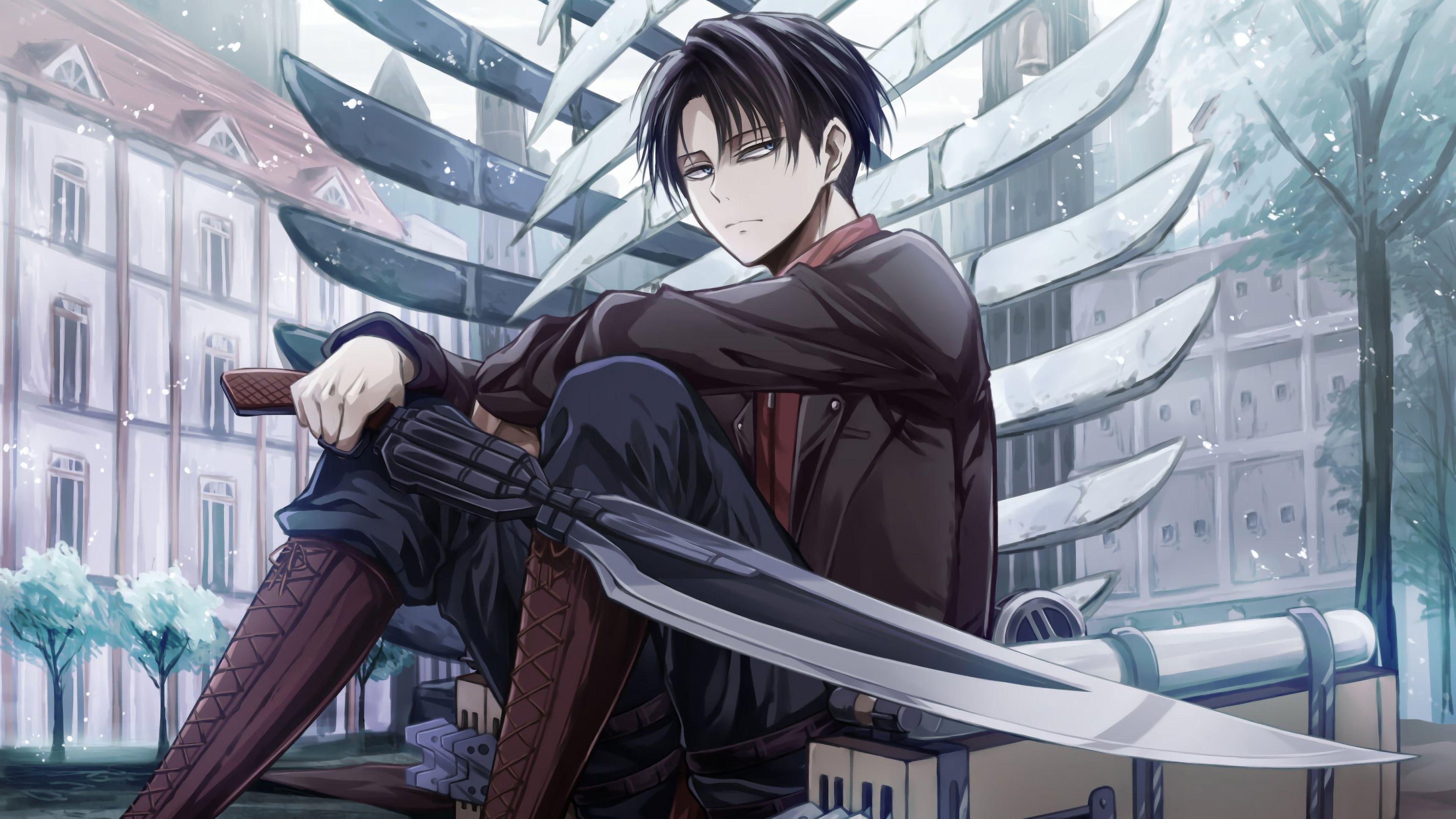 3840x2160 3840x2160 Black Hair, Attack on Titan, Anime, Soldier, Boy, Levi Ackerman, Sword wallpaper JPG