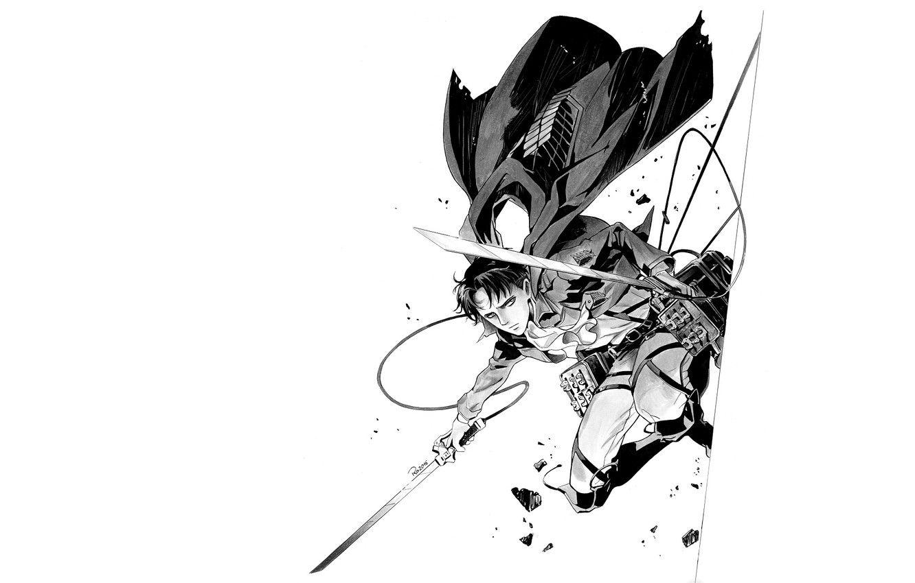1332x850 Wallpaper figure, blade, art, white background, cables, Attack Of The Titans, Shingeki No Kyojin, Levi Ackerman, Levi, corporal, by redwarrior3 image for desktop, section сёнэн