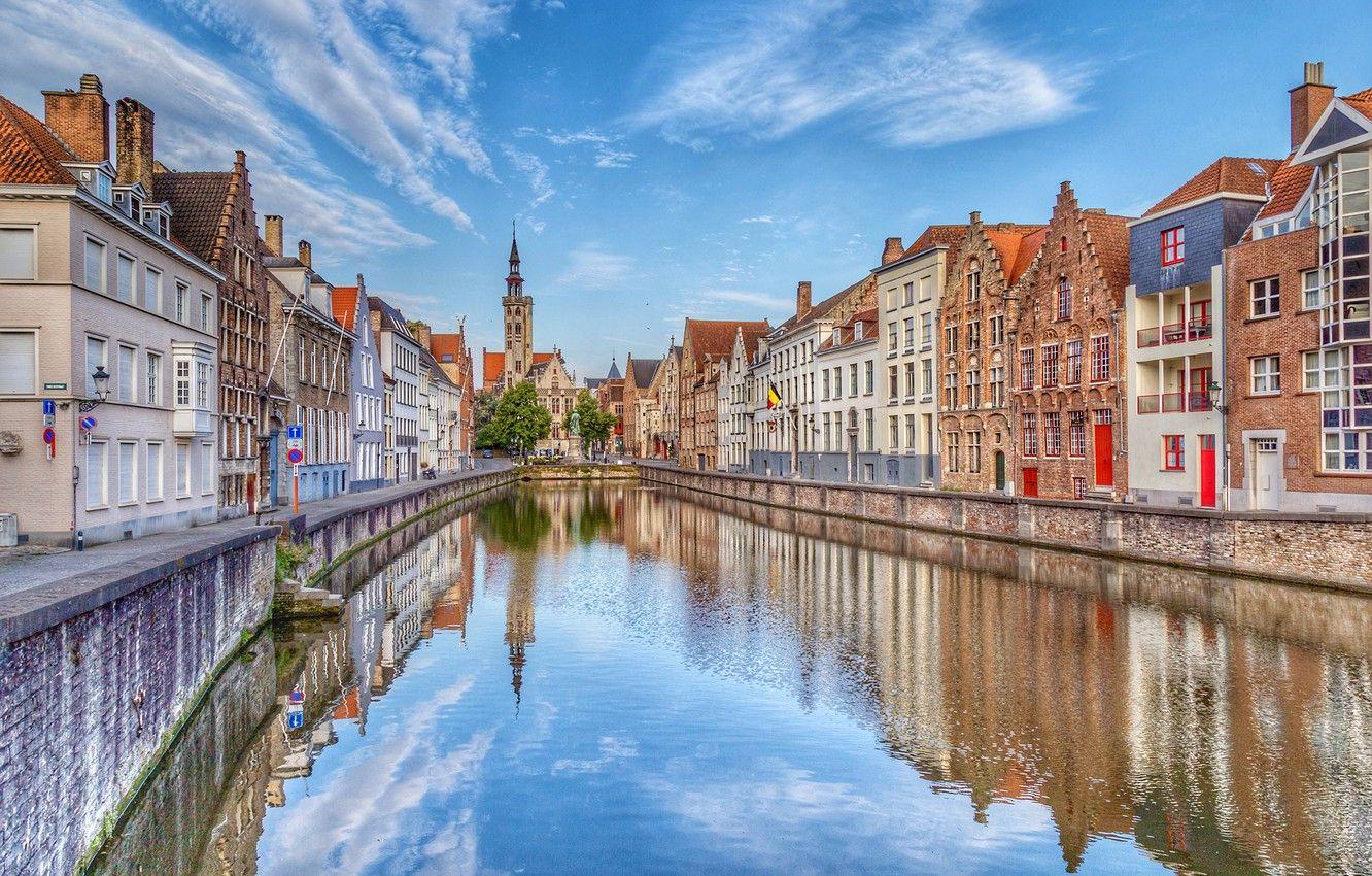 1332x850 Wallpaper the sky, street, Belgium, water channel, Bruges image for desktop, section город