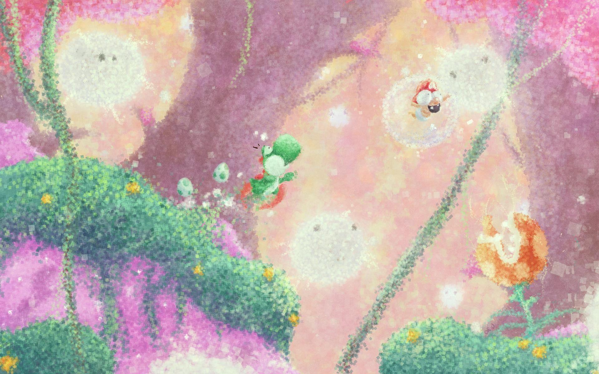 1920x1200 Nintendo, video games, landscapes, trees, flowers, forest, Mario, Yoshi, digital art, artwork wallpaper