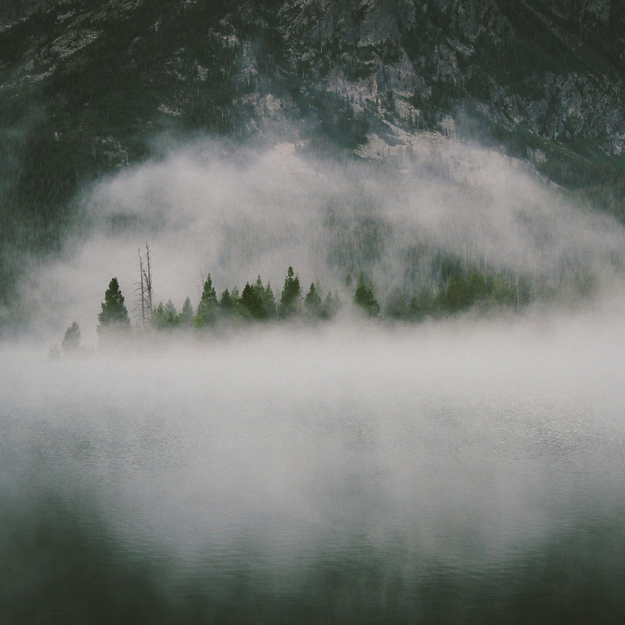 2048x2048 Nature Dark Foggy Lake Mountains Landscape iPad Air Wallpaper Free Download
