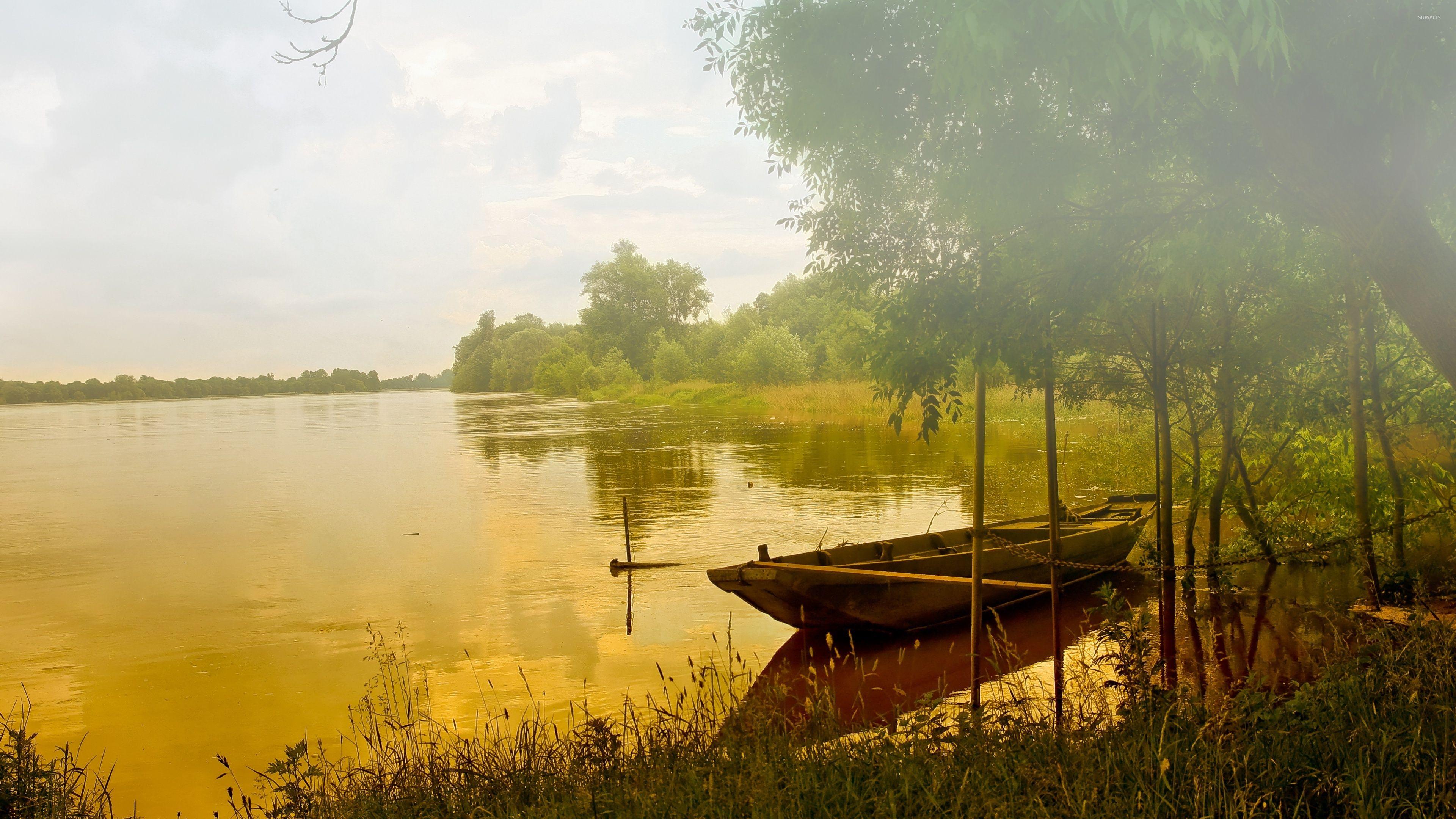 3840x2160 Boat on a foggy lake wallpaper wallpaper