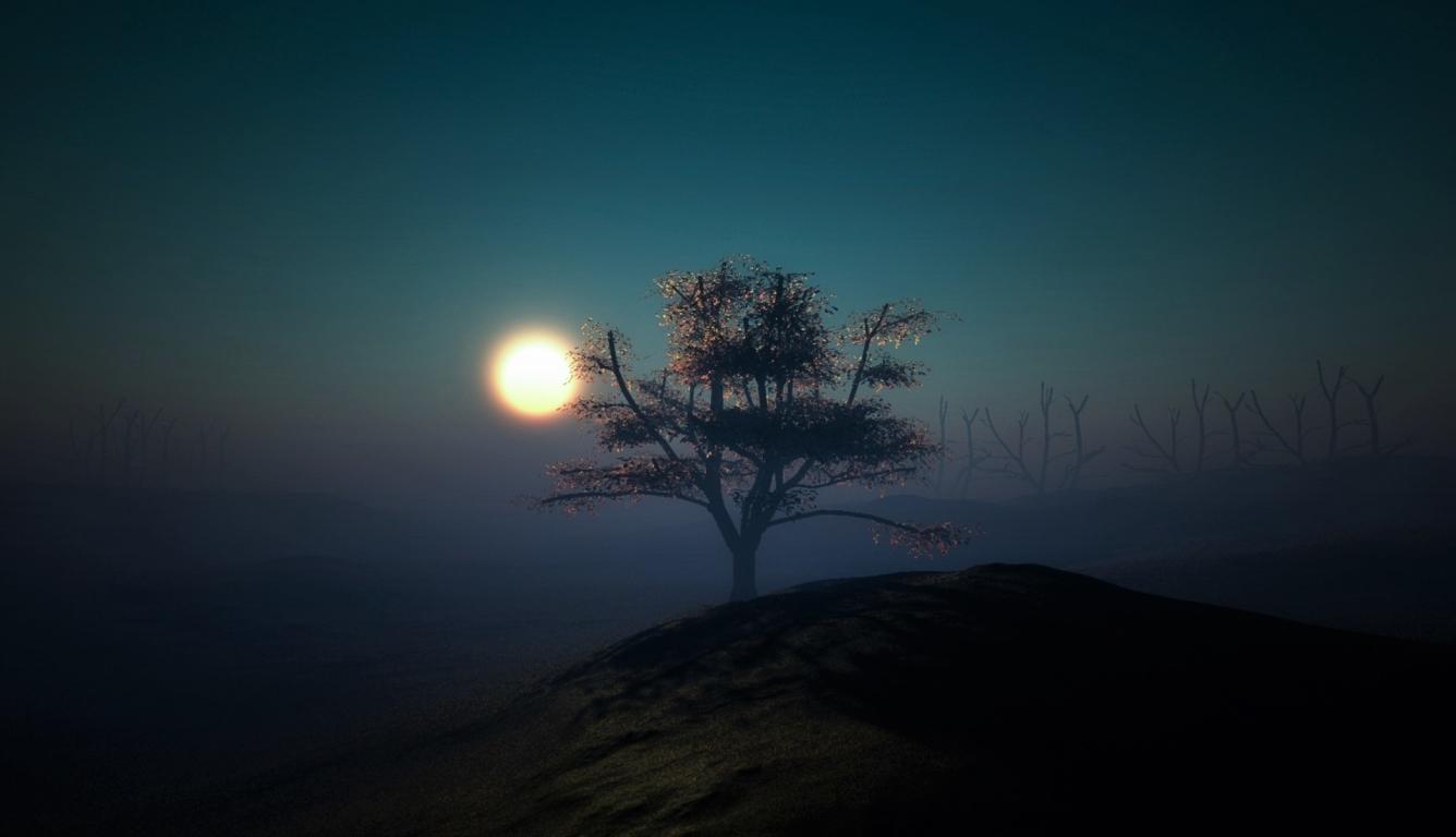 1336x768 Full Moon on Foggy Night HD Laptop Wallpaper, HD Nature 4K Wallpaper, Image, Photo and Background