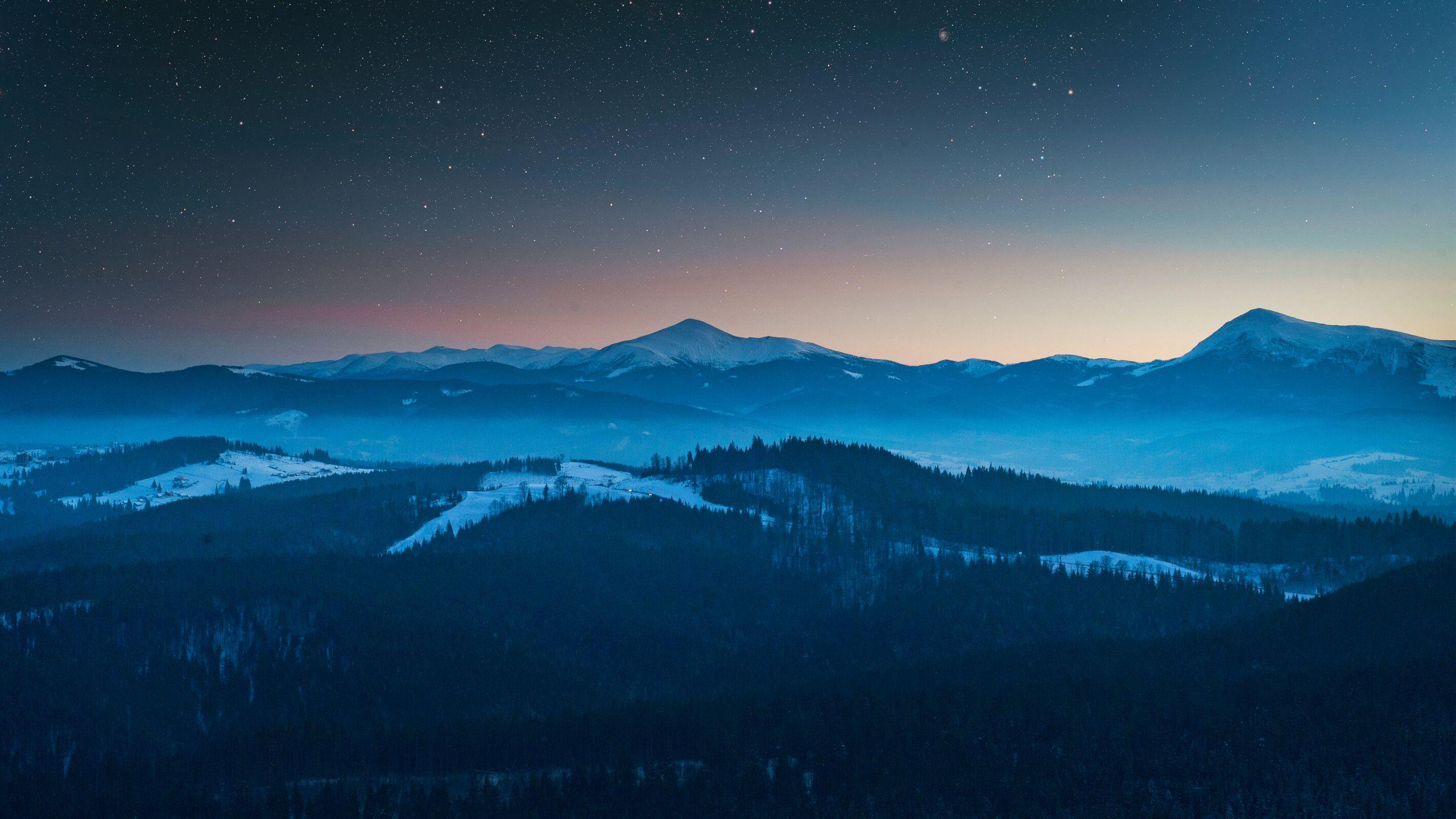 2560x1440 Desktop Wallpaper Foggy Day, Mountains, Night, Sunrise, Nature, HD Image, Picture, Background, B454aa