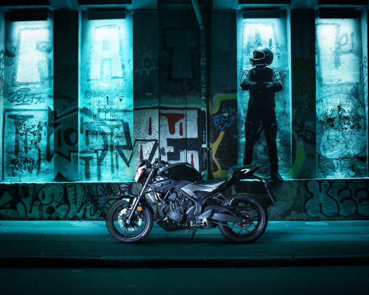 1280x1024 Desktop Wallpaper Yamaha Mt 03 Bike, Night, Graffiti, HD Image, Picture, Background, Tu 1jp