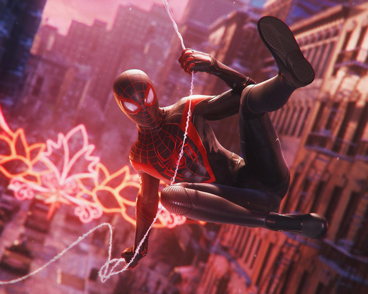 1280x1024 Spider Man: Miles Morales Swing Wallpaper With Monocle