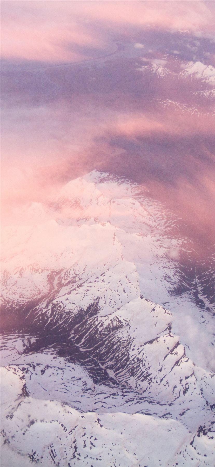 828x1792 white mountains pink clouds 5k iPhone 11 Wallpaper Free Download