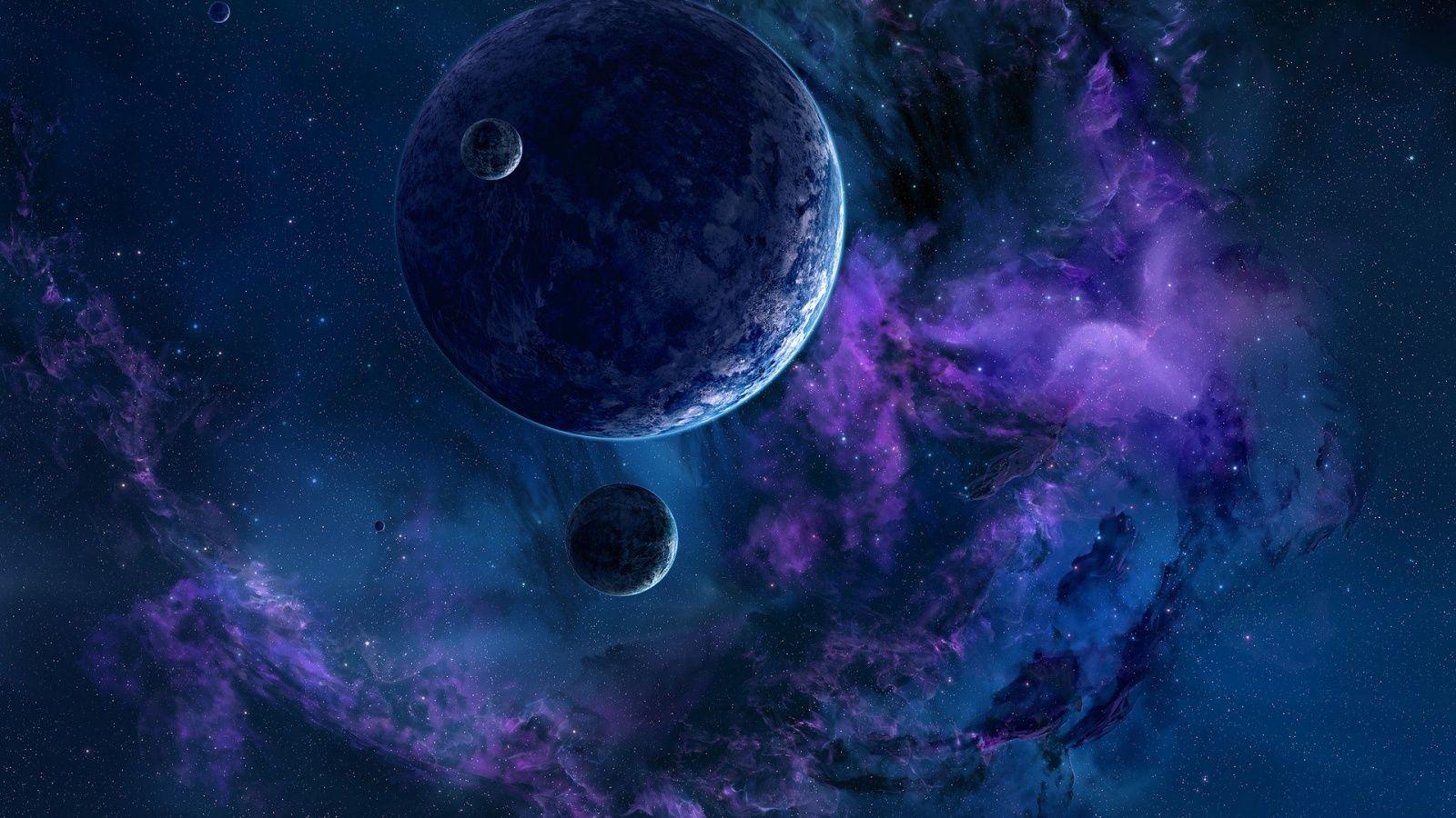 1600x900 Violet Planet Energy Storm Wallpaper