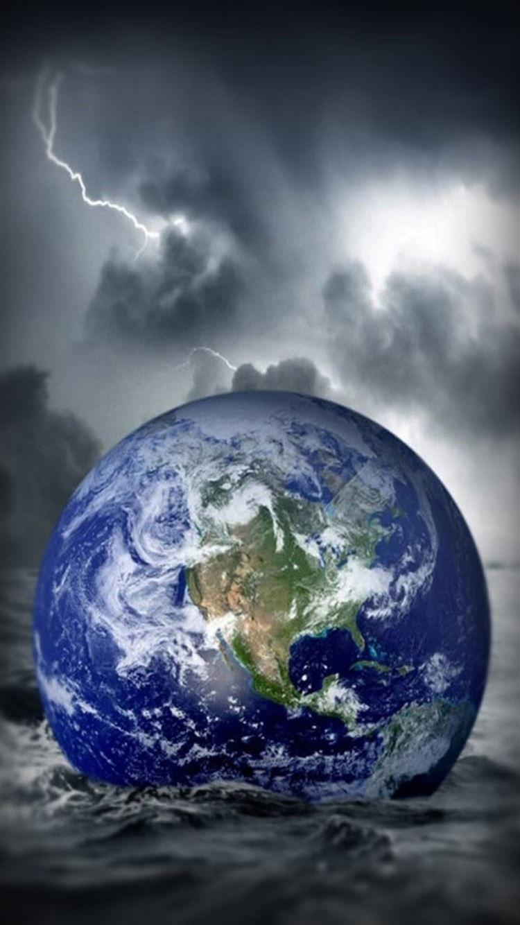 750x1334 Fantasy Globe Earth Fall In Ocean Storm iPhone 8 Wallpaper Free Download