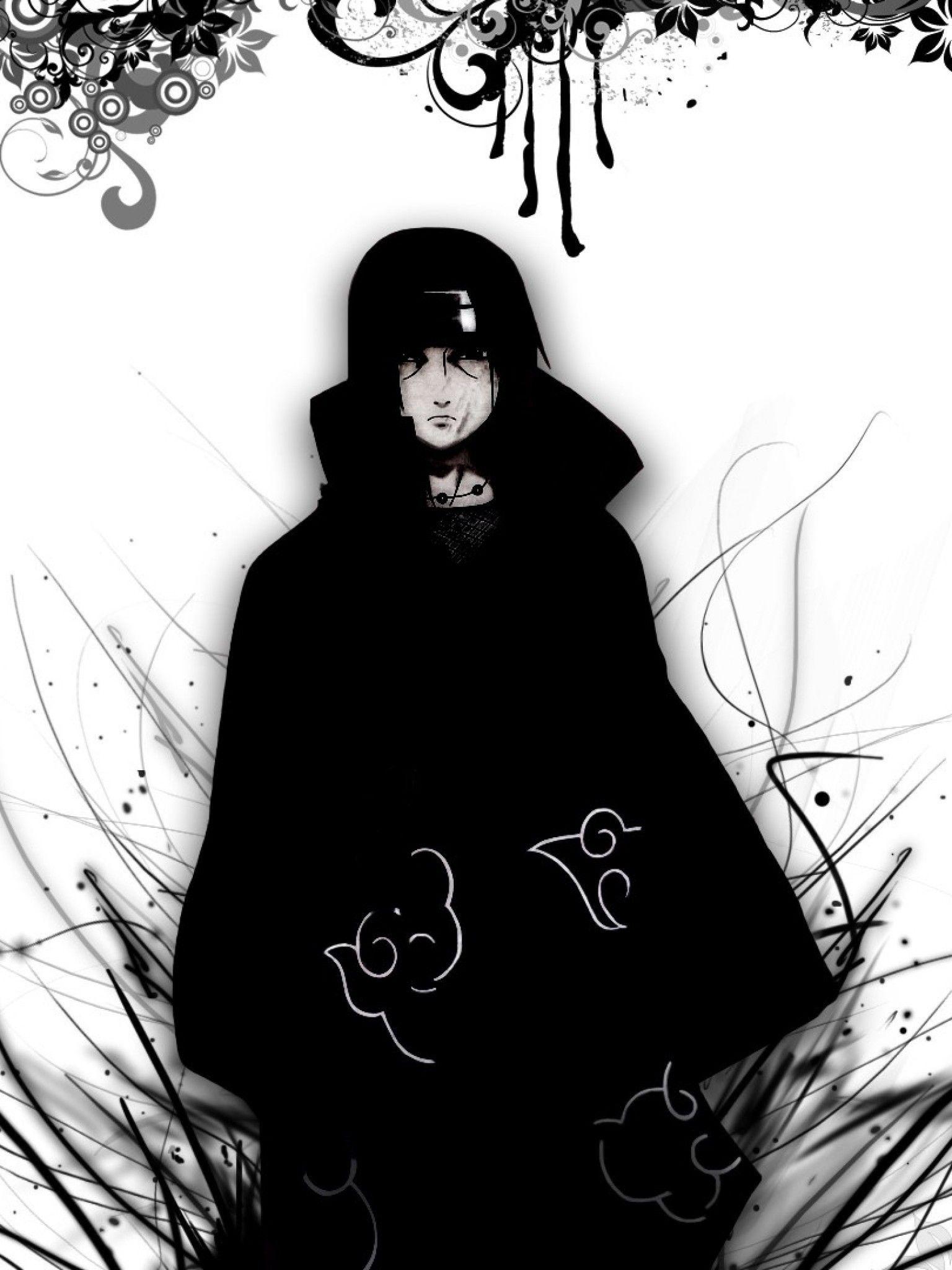 1536x2048 Download 1536x2048 Uchiha Sasuke, Naruto, Black And White, Akatsuki Wallpaper for Apple iPad Mini, Apple IPad 4