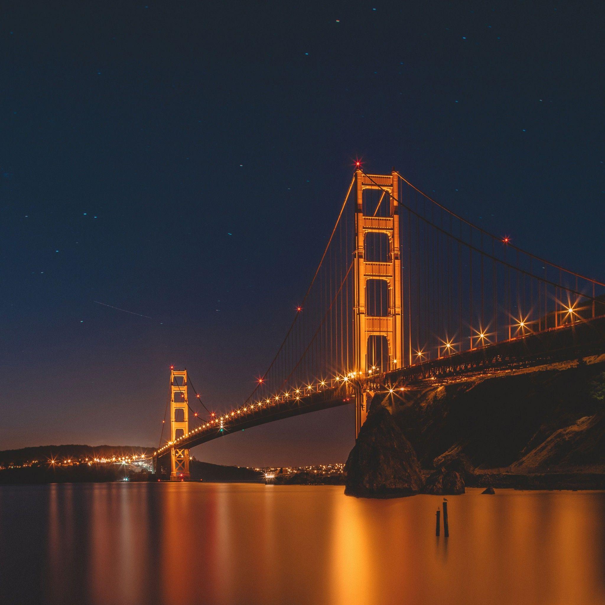 2048x2048 Golden Gate Bridge Night San Francisco 4K Wallpaper