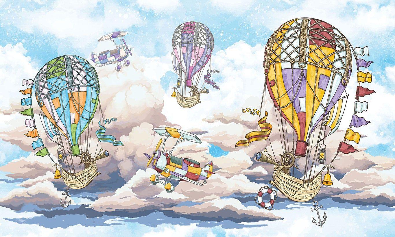 1366x820 Cartoon Hot Air Balloon Wallpaper Mural