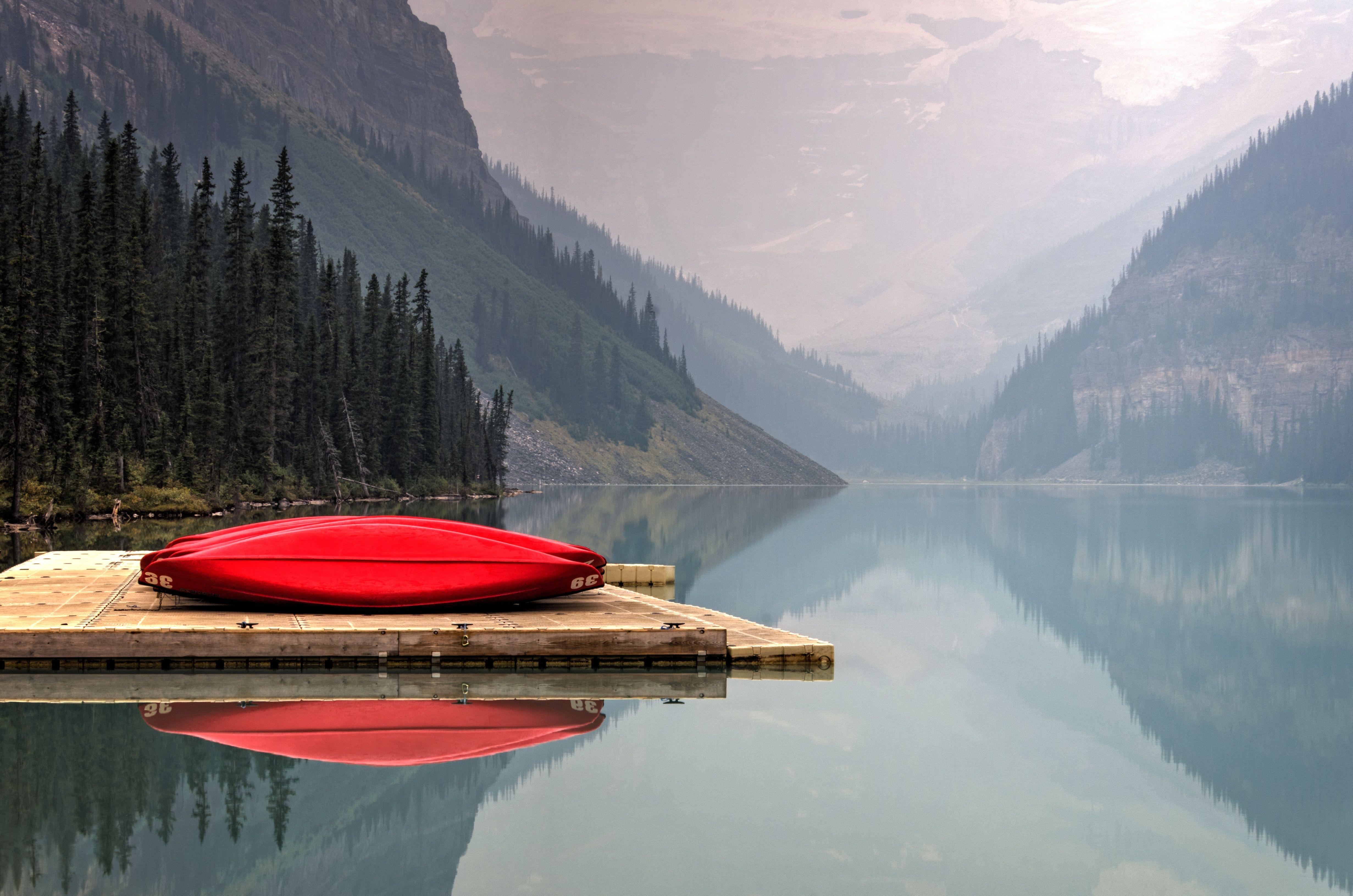 4924x3262 4924x3262 #wallpaper, #reflection, #lake, #cano, #wilderness, #forest, #nature wallpaper, #mountain, #peaceful, #nature background, #dock, #lake louise, #boat, #Creative Commons image, #mountain range, # kayak, #red kayak, #red, #canoe, #tree