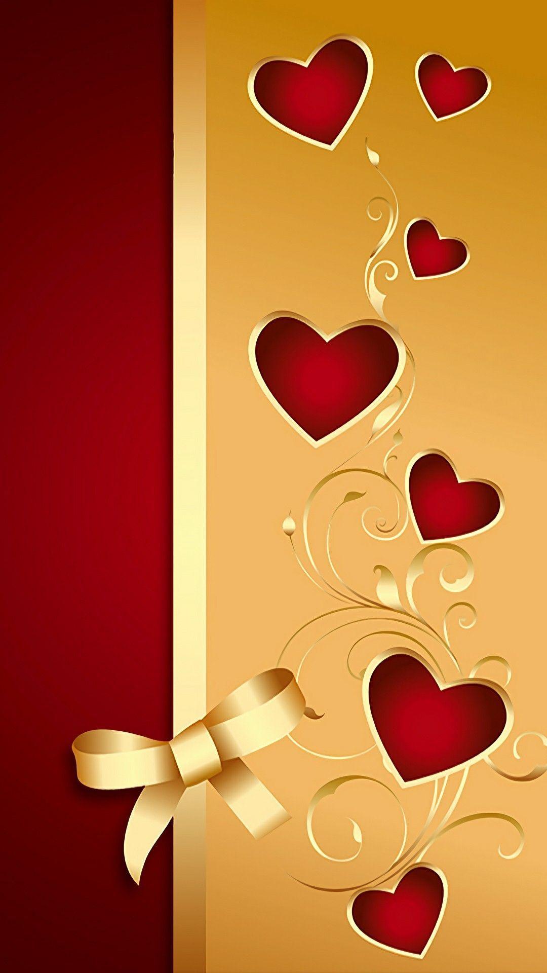 1080x1920 Gold and Red Valentine Hearts .