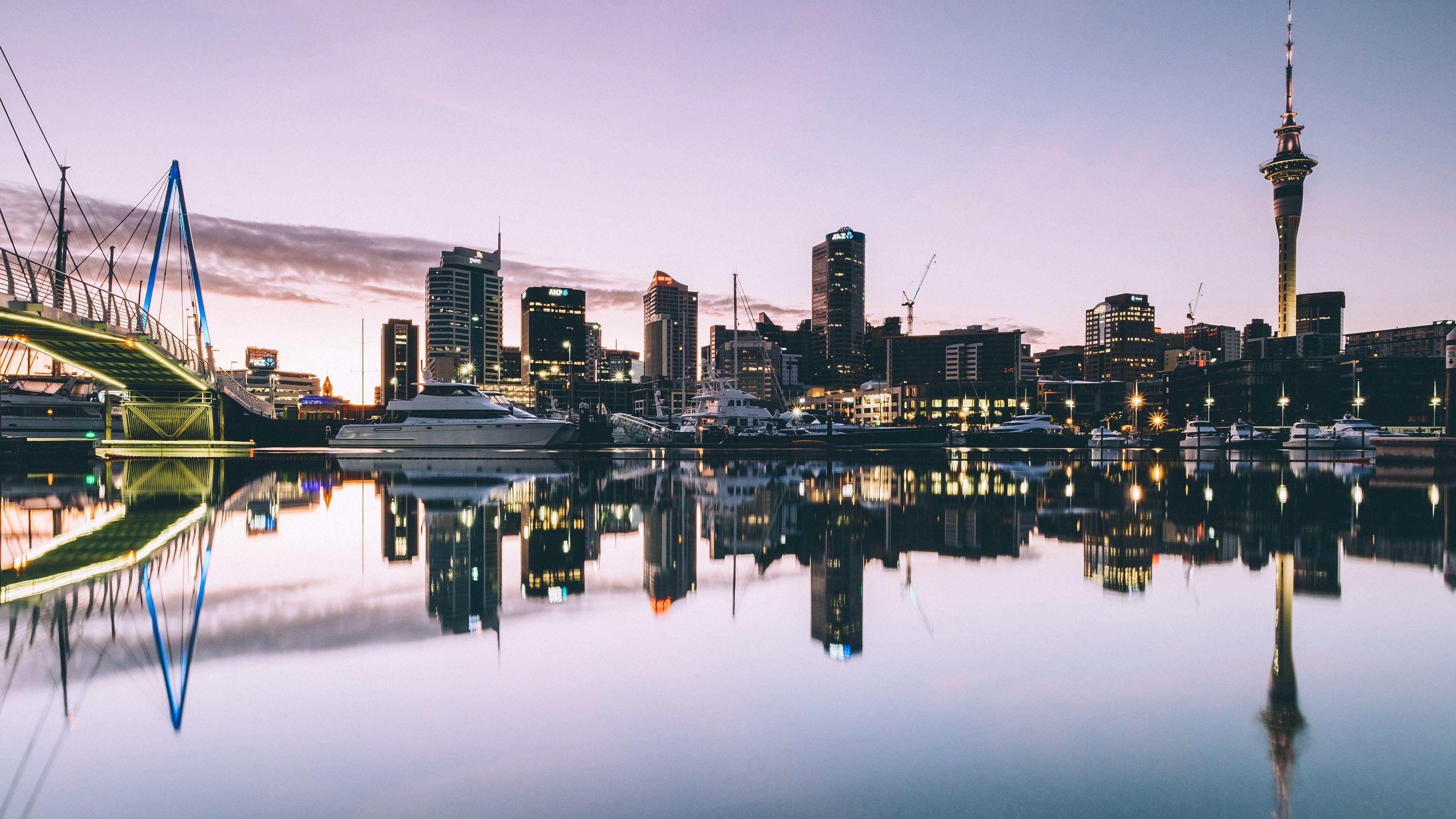 3840x2160 Wallpaper 4k auckland, new zealand, port, yachts, buildings 4k auckland, new zealand, port