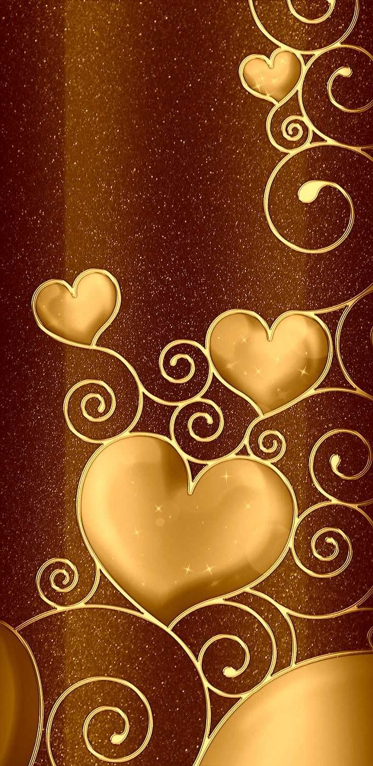 736x1512 Gold Brown Heart Wallpaper Free HD Wallpaper