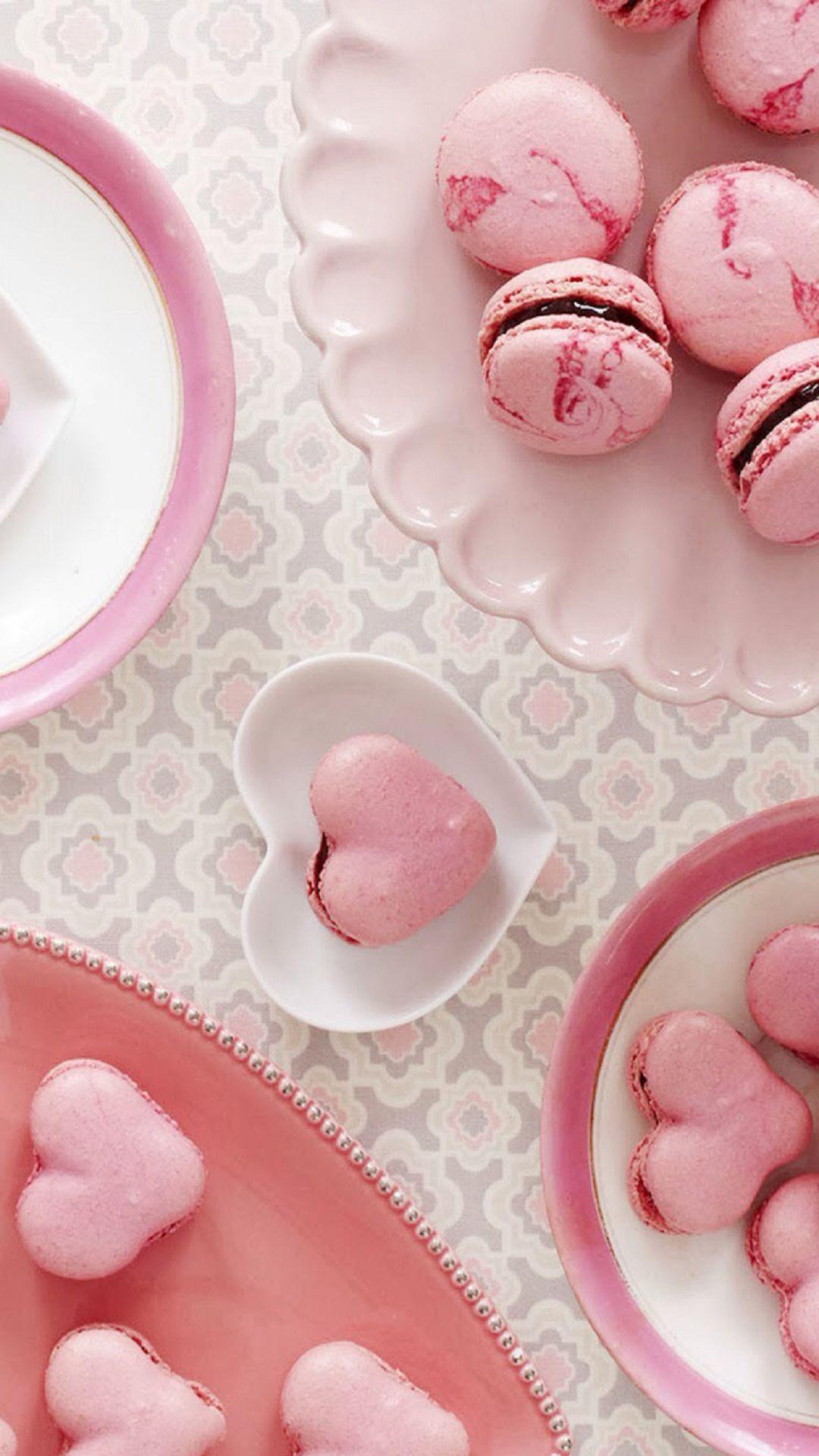 1080x1920 Pink Heart Macarons Android Wallpaper free download