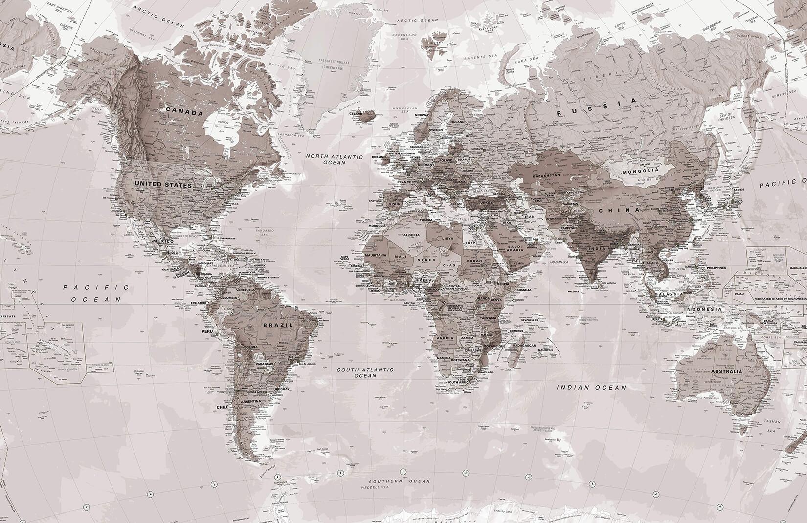 1650x1070 Neutral World Map Wallpaper Mural