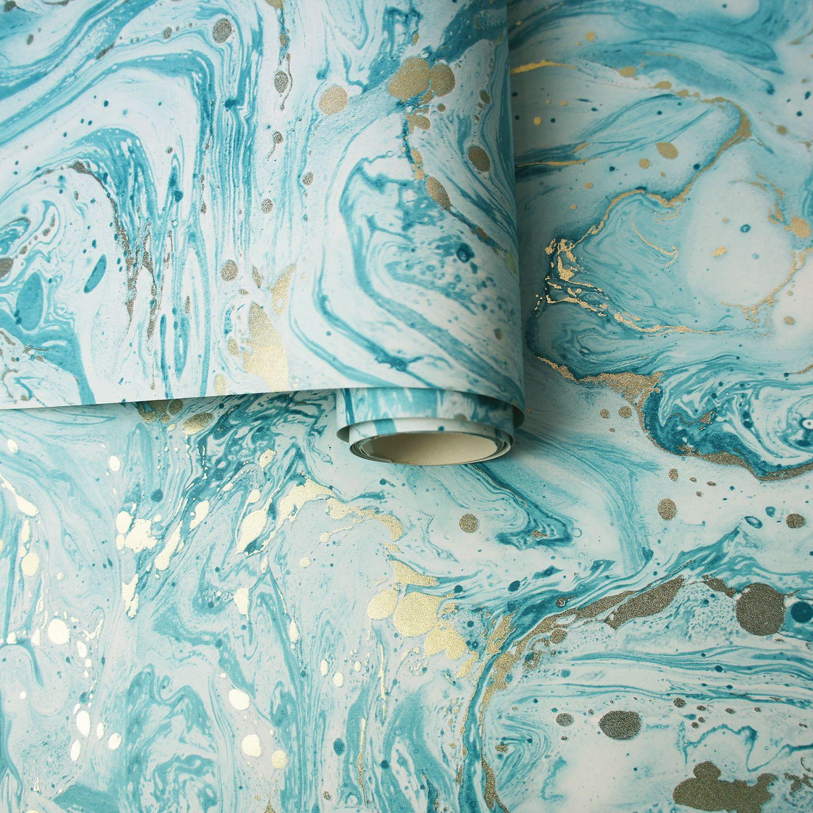 1600x1600 Blue and Gold Marble Wallpaper