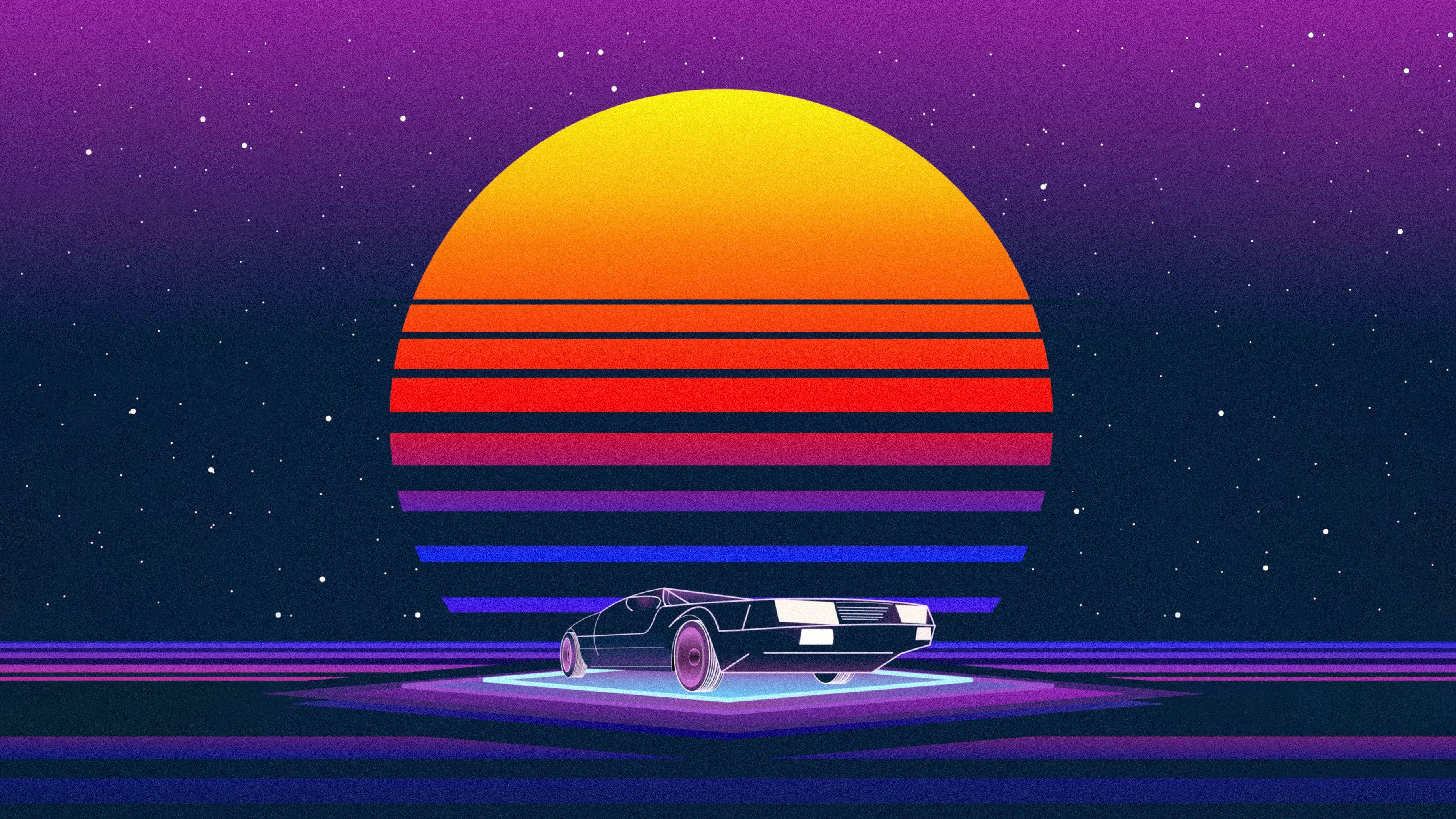 3688x2075 Blue Retro Wave Art .