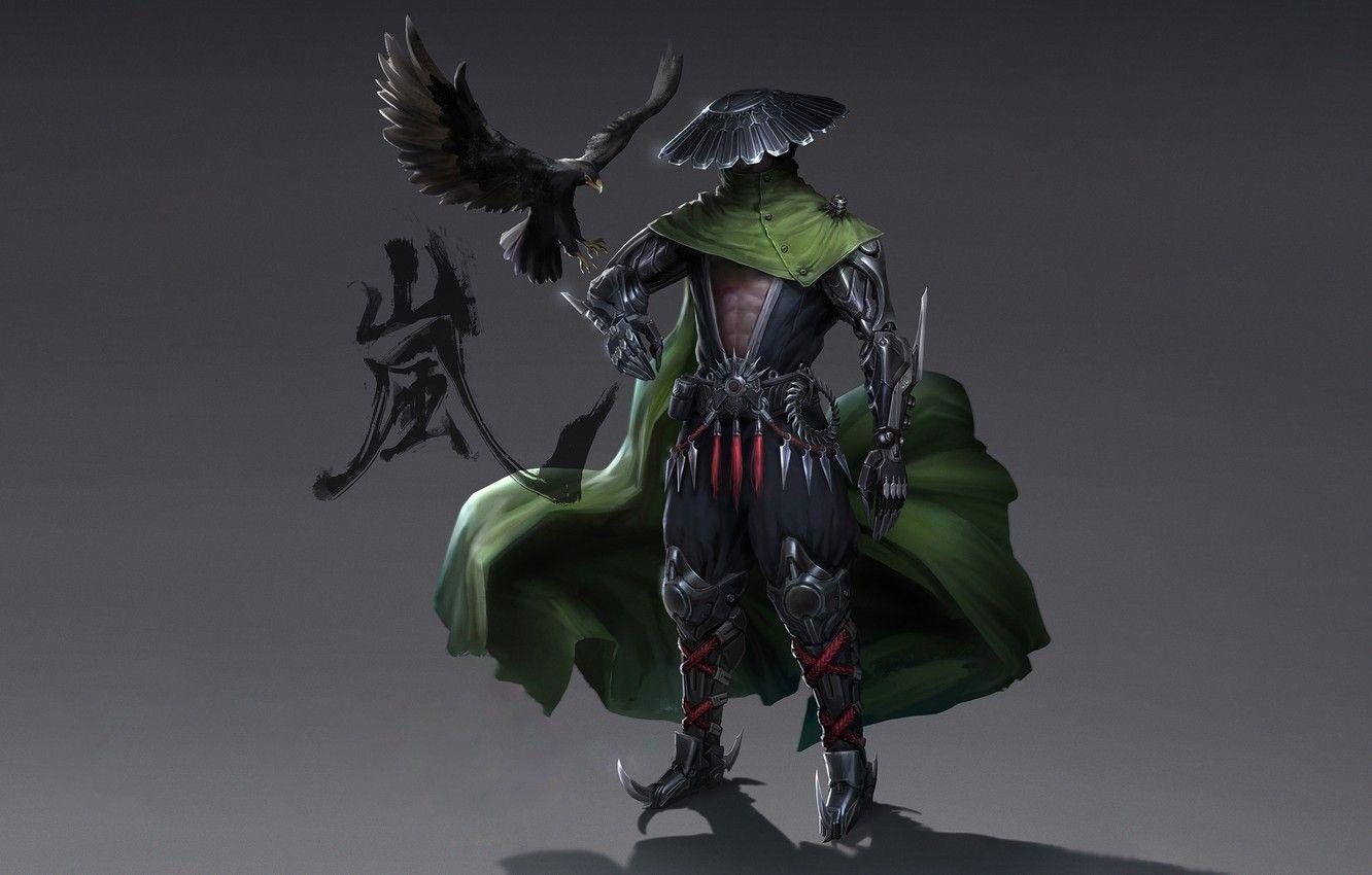 1332x850 Wallpaper Japan, Eagle, Fantasy, Storm, Warrior, Asia, Cyborg, Armor, Oriental Assassin, Francis Tneh image for desktop, section минимализм