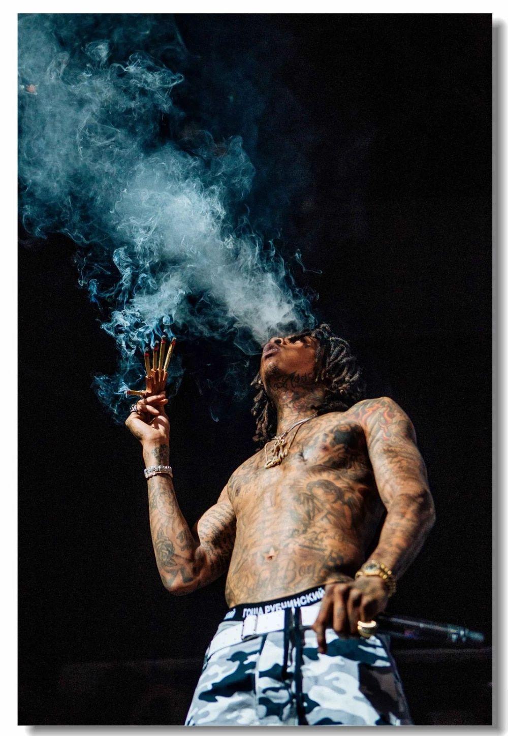 1000x1449 Custom Canvas Wall Mural Wiz Khalifa Smoking Poster Wiz Khalifa Wall Stickers Hip Hop Rapper Wallpaper Dining Room Decor. Wall Stickers