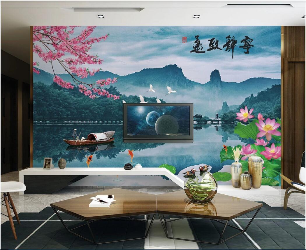 1050x859 3D Room Wallpaper Custom Photo Mural Chinese Landscape Painting Flying Crane Lotus Blossom Living Room TV Background Wallpaper For Walls 3 D From Wdbh $12.9