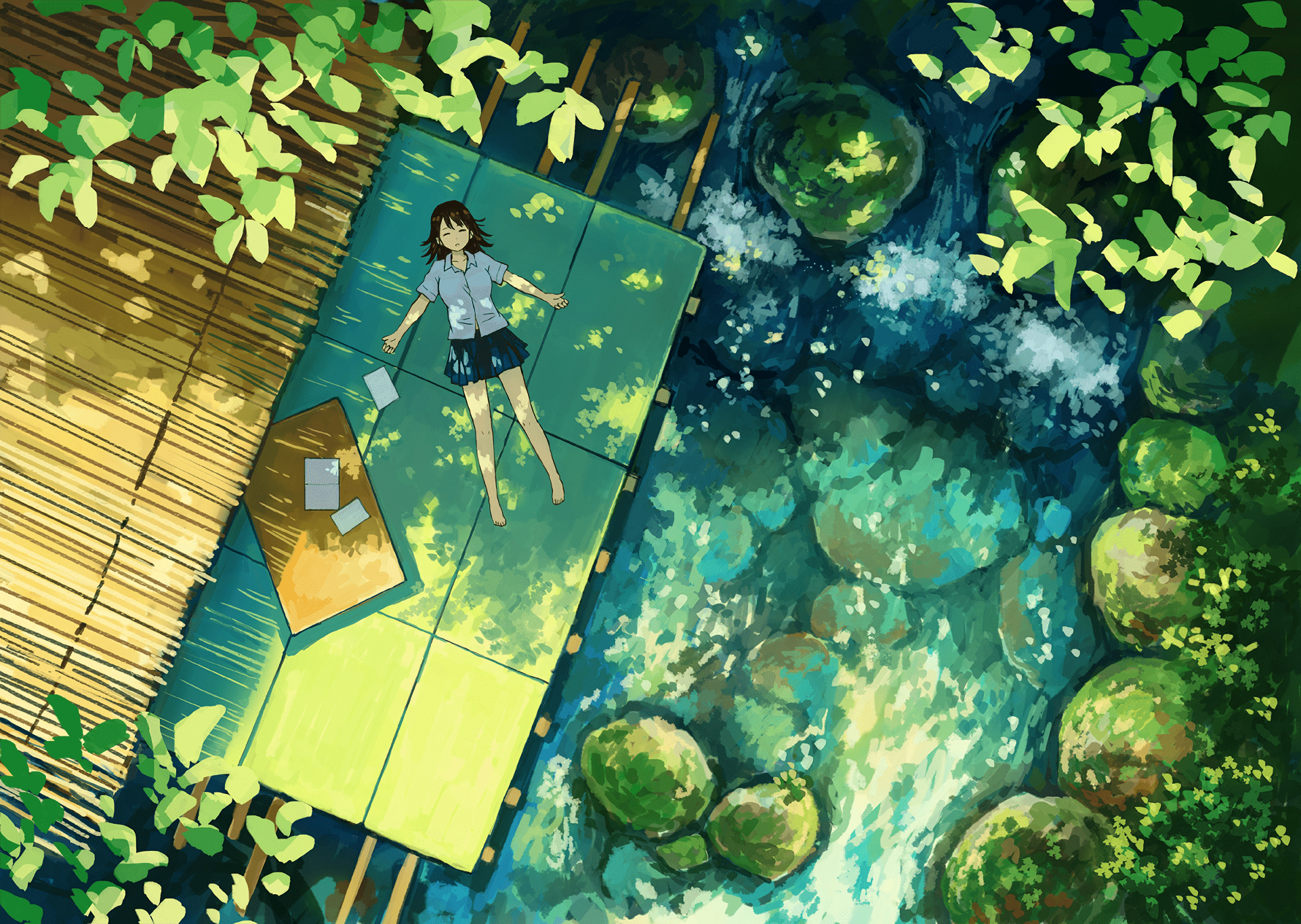 Download Anime Couple In The Forest Green Anime Aesthetic Wallpaper   Wallpaperscom