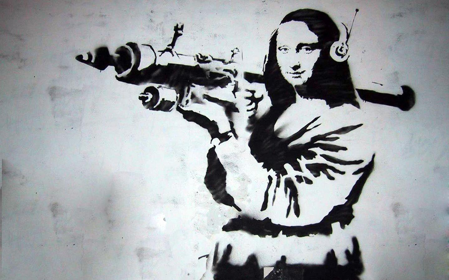 1440x900 RPG, graffiti, Mona Lisa, Banksy wallpaper