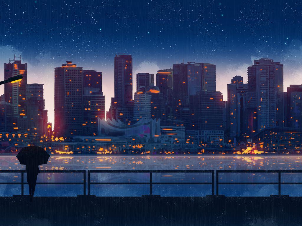 1024x768 Anime City Wallpaper Night Top Wallpaper