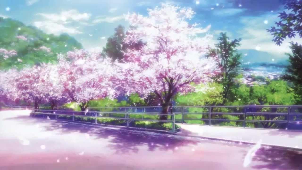 1280x720 Anime Cherry Trees Wallpaper
