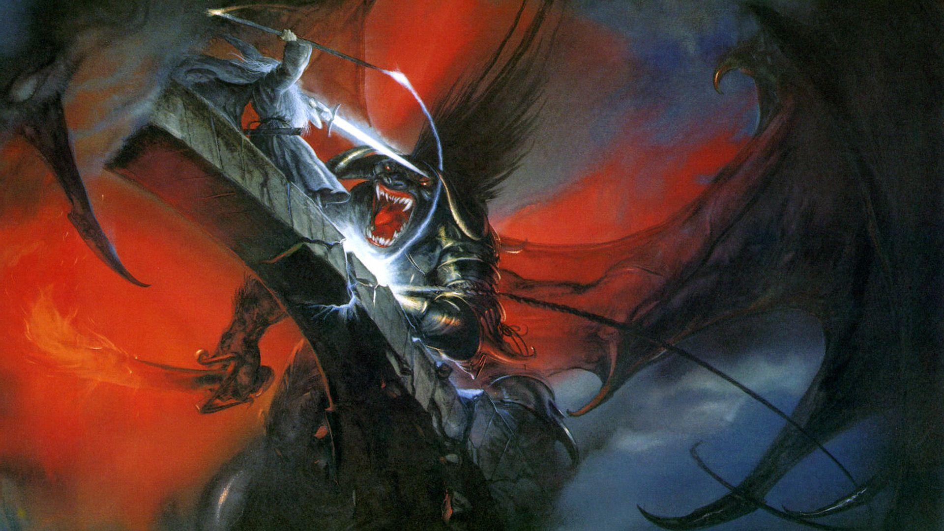 1920x1081 Balrogs, Gandalf, J. R. R. Tolkien, The Lord Of The Rings, Fantasy Art, Wizard, Demon Wallpaper HD / Desktop and Mobile Background