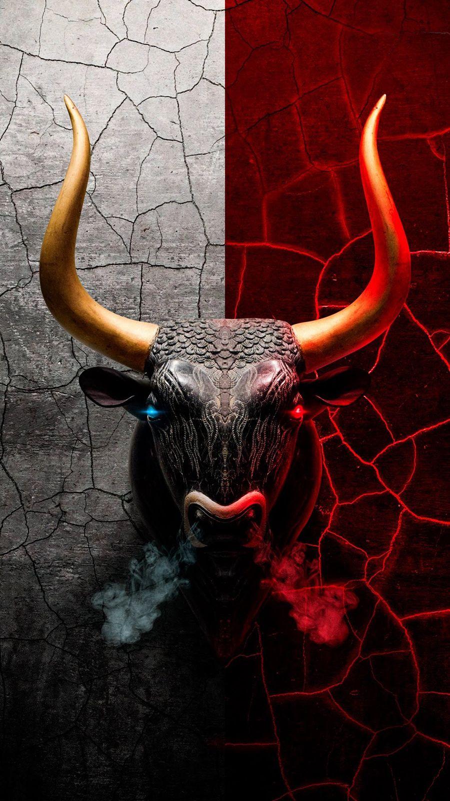 900x1600 3D Drawing Ox Head Wallpaper Free Download