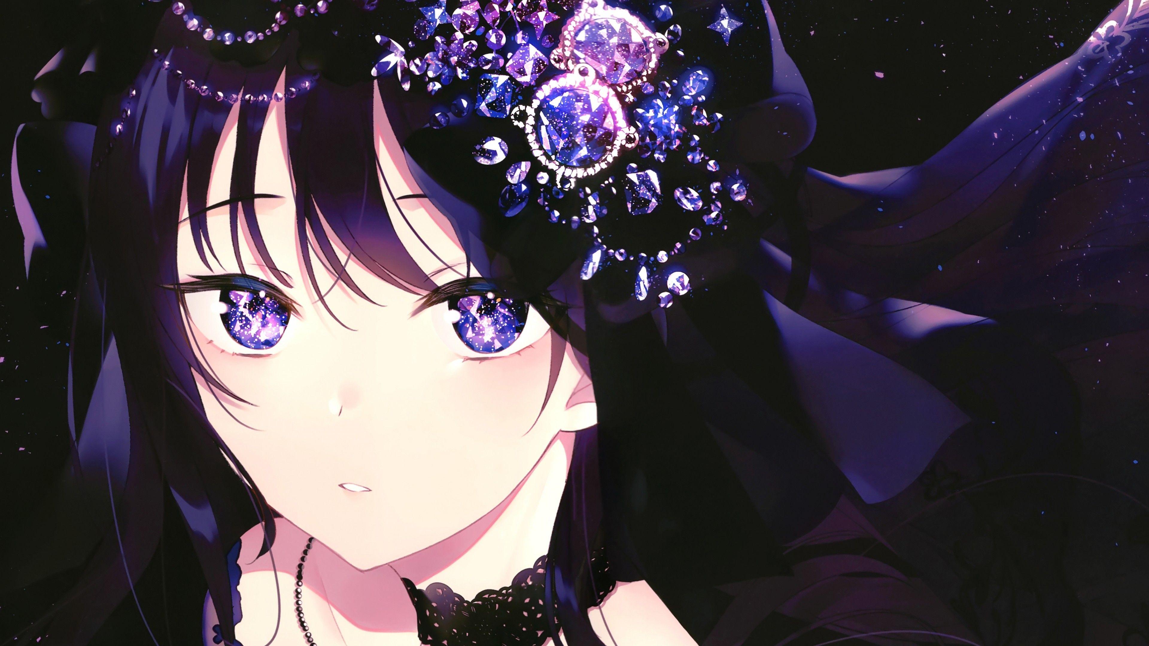 3840x2160 Download 3840x2160 Anime Girl, Black Hair, Purple Eyes, Shiny Wallpaper for UHD TV