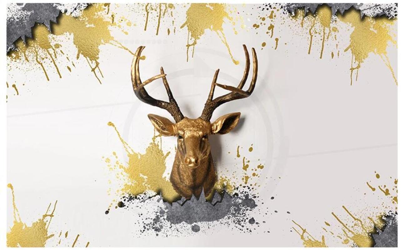 1283x800 Wall Paper 3 D Custom Any Size 3D Wall Mural On The European Style Golden Elk Head Photo Wallpaper In The Living Room From Shutie, $44.3