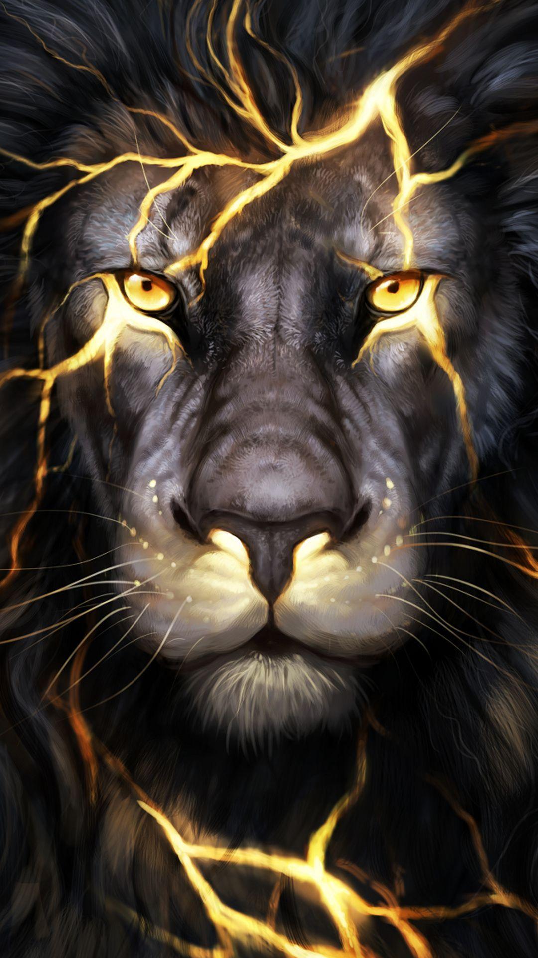 1080x1920 Black 3D Wallpaper Lion